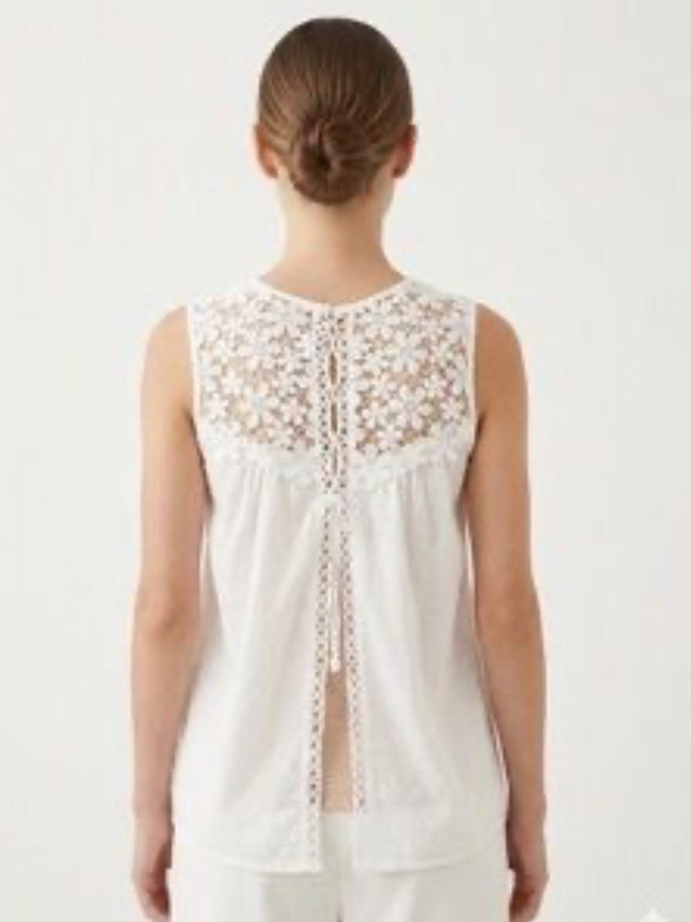 ADIVA Cotton Sleeveless cotton top with floral Lace Yoke and laced front Med